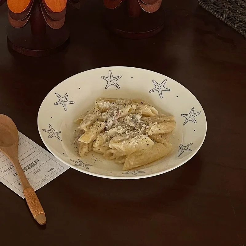 Starfish Cartoon Ceramic Plate Small Fresh Deep Dinner Plate High Temperature Resistant Pasta Plate for Home
