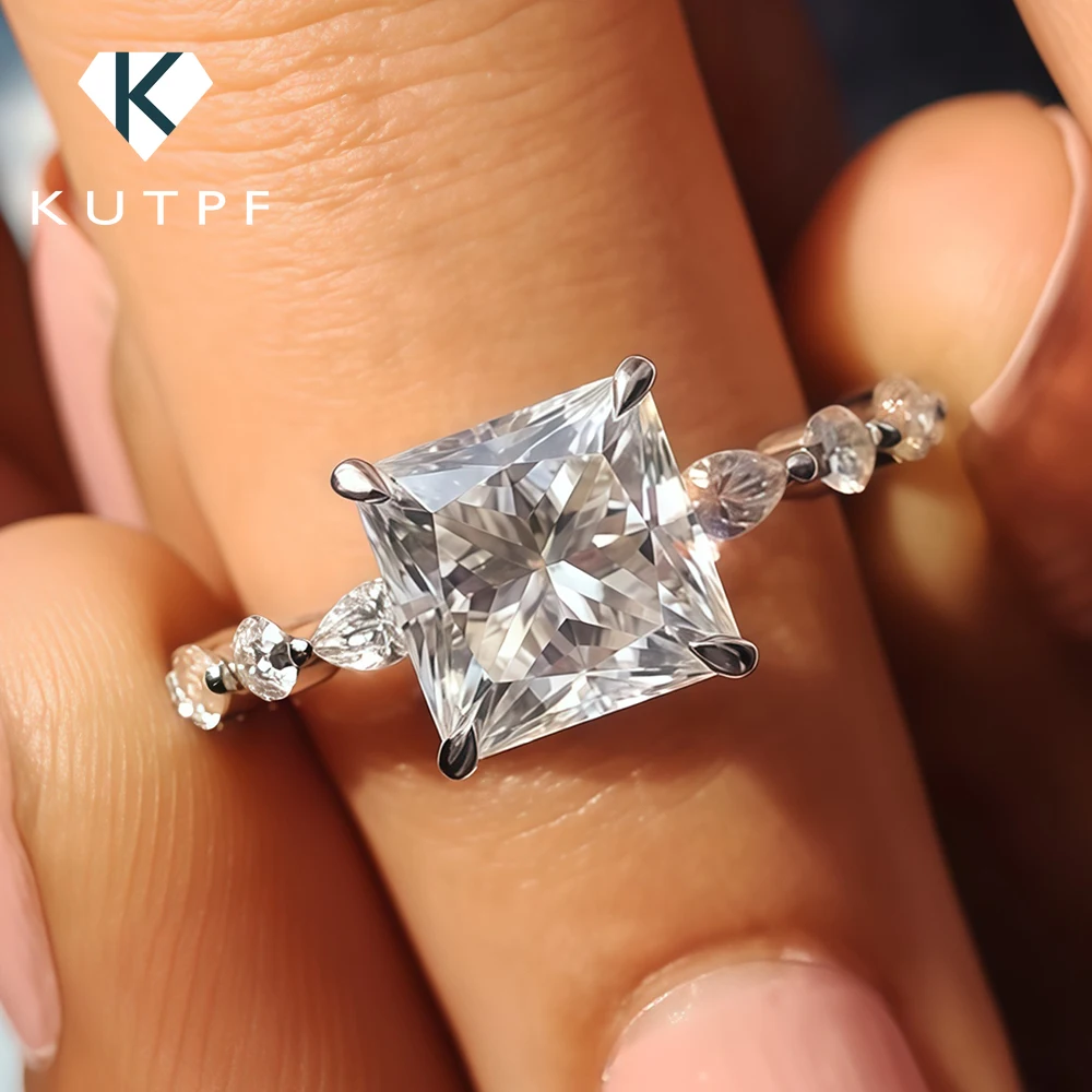 

Обручальное кольцо с муассанитом огранки принцессы 2 карата с боковой маркизой и круглое кольцо из серебра 925 пробы с бриллиантом, свадебное обручальное кольцо для женщин