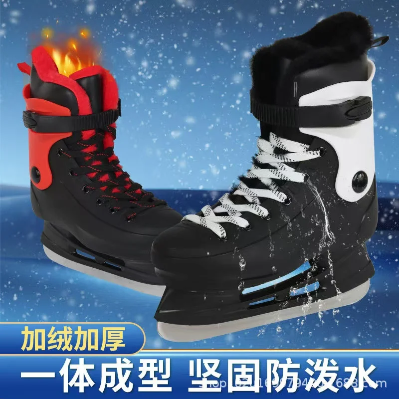 Hot Skate Shoes Hard Shell Skate Ice Hockey Shoes With Velvet High Top Suitable for Male and Female Cotton Warm Skating Sneakers