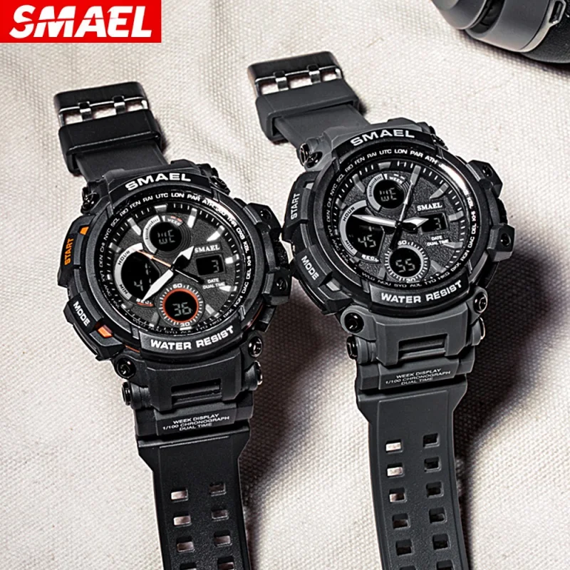 Smiel Smiel 야외 개성 있는 대형 다이얼 등산 시계, 야광 패션 다기능 전자 시계