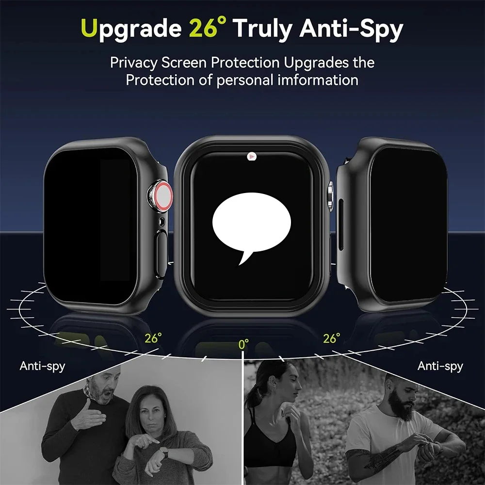 Privacy Tempered Glass Case For Apple Watch 45mm 41mm 44mm 40mm Anti-Peeping Screen Protector Cover For iWatch 9 8 7 6 5 4 SE