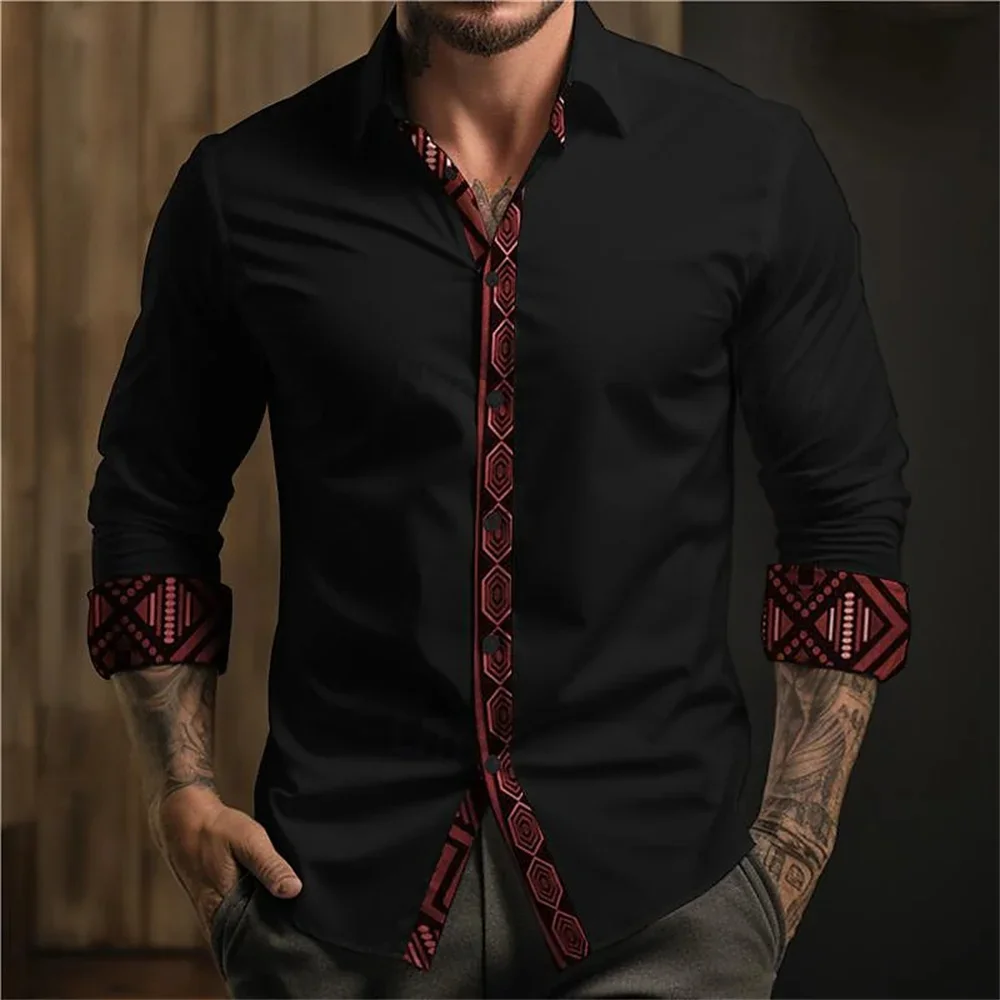 

New men's retro style 3D printed Bohemian shirt for daily street vacation, spring and summer long sleeved shirt with lapels