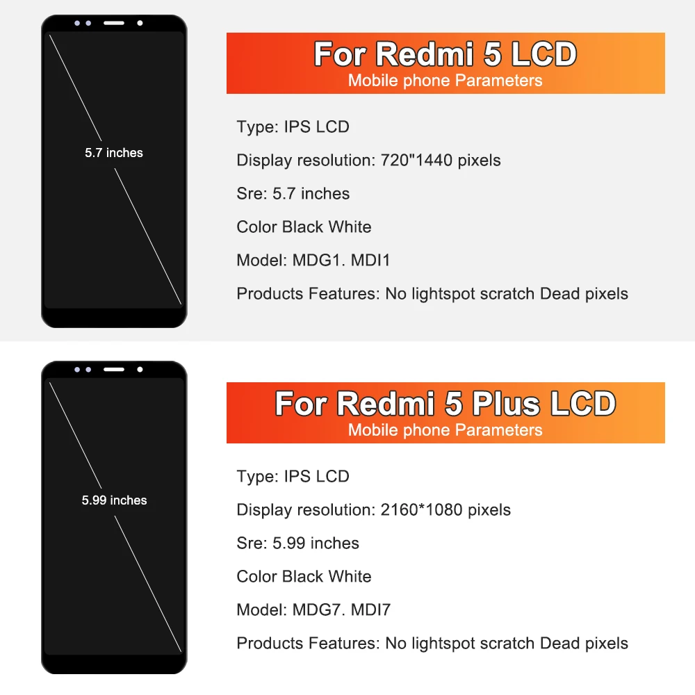 High Quality Touch Screen For Xiaomi Redmi 5 Plus LCD Display Digitizer Assembly Replacement Parts For Redmi 5 LCD Display