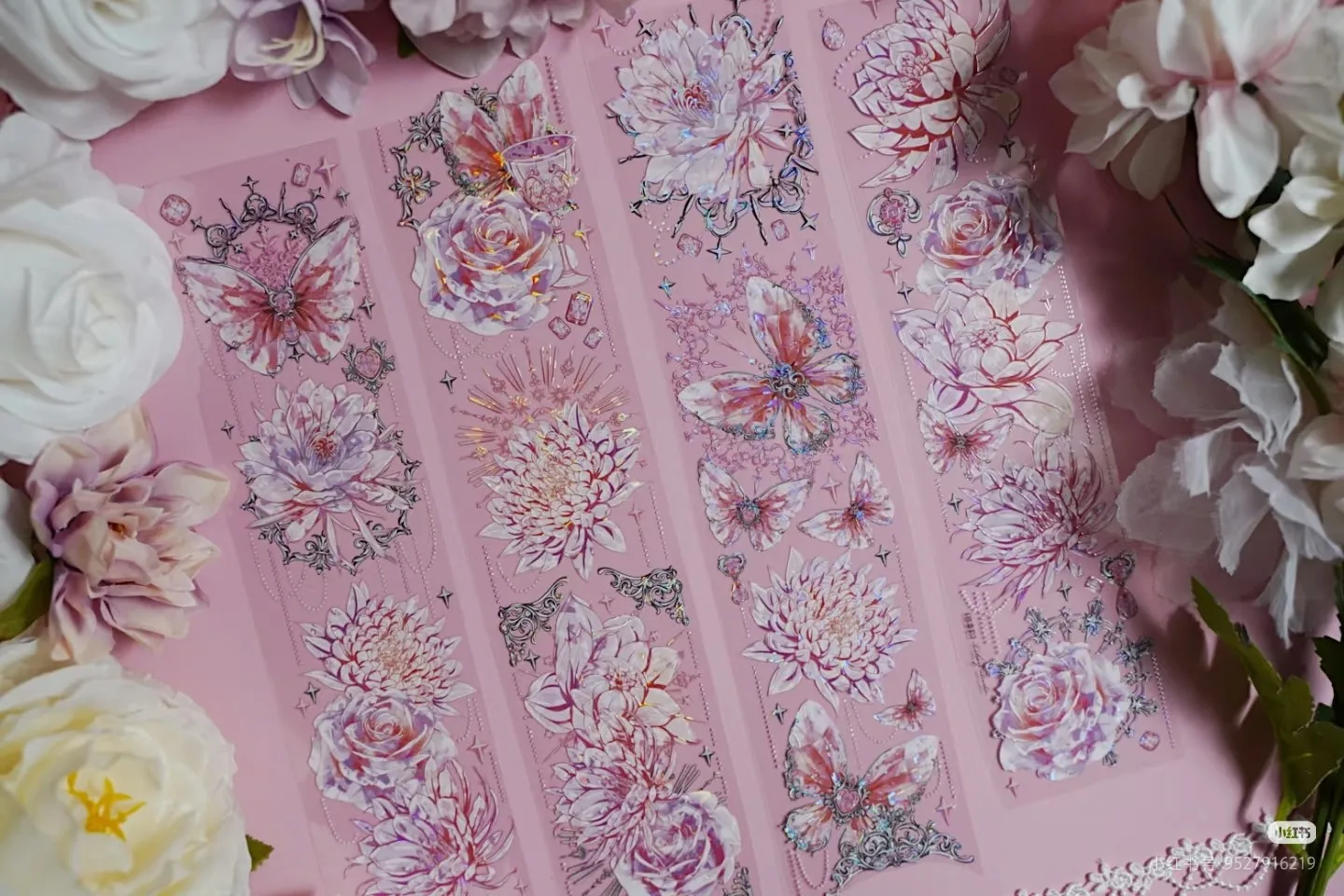 

5m Half Roll Likeyjournal Peach Fragrance Shell Shiny Washi Pet Tape Sticker Collage Gumei Baji Pink Flowers