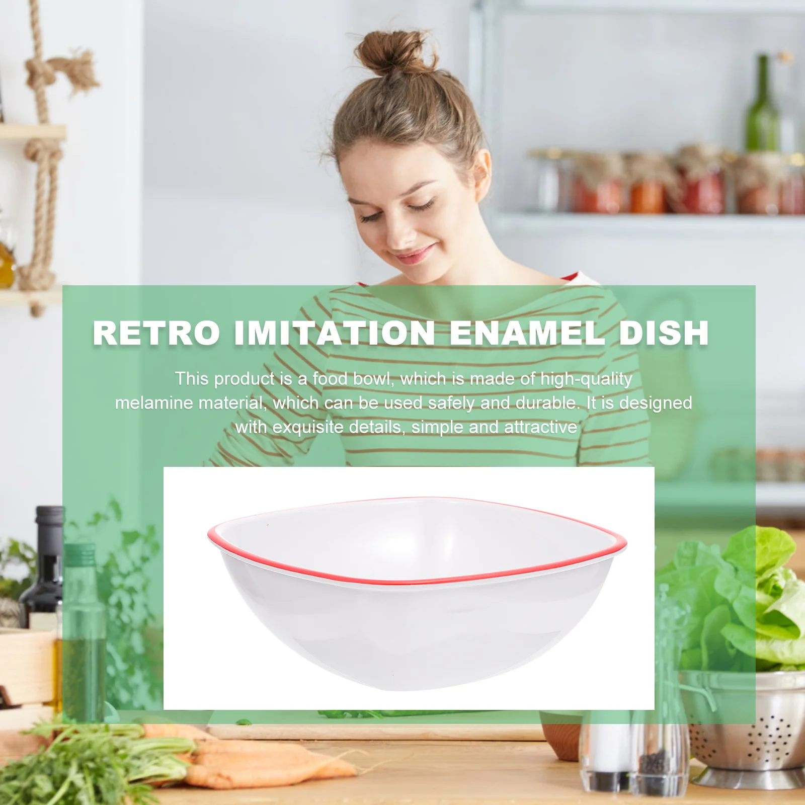 

1Pcs Retro Enamel Style Food Bowl Melamine Tableware for Restaurant Kitchen Serving Fruit Salad Ramen Storage Container