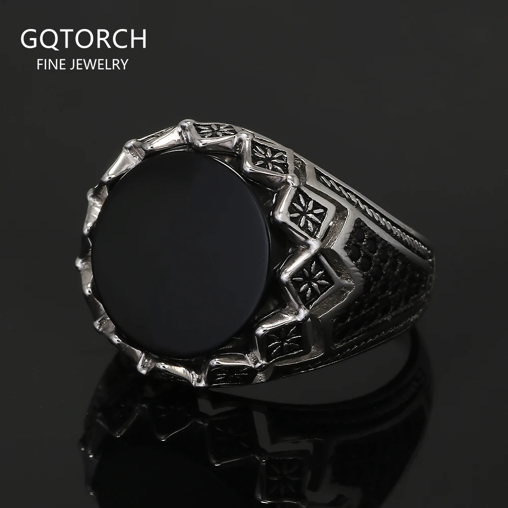 

Кольцо-печатка из стерлингового серебра 925 пробы с черным камнем и ониксом для мужчин, микроинкрустация цирконом, красно-зеленый агатовое кольцо, роскошные винтажные ювелирные изделия из Турции