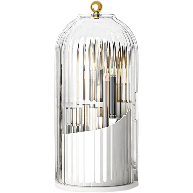 

360 ° Rotating Makeup Brushes Holder With Lid，Make Up Organizers And Storage For Vanity Countertop Or Bedroom Dresser（Transparen