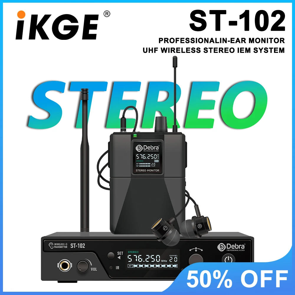 

ST-102 Professional Stage Wireless In-Ear Monitor System with Bluetooth 5.0 UHF, 80-300 meters, for church, band, recording