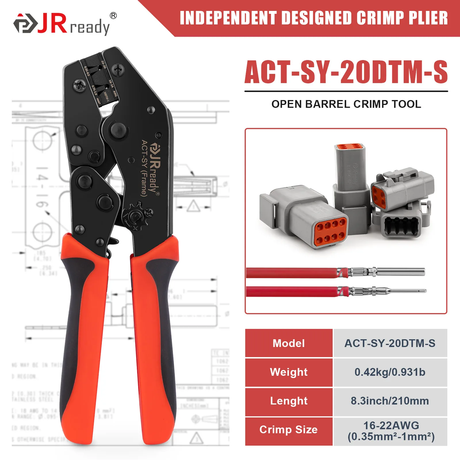 

JRready ACT-SY-20DTM＆ACT-SY-16DT-S Crimp Die Suitable For Deutsch DT Series/Amphenol A Series 20#/16# Stamped Terminals
