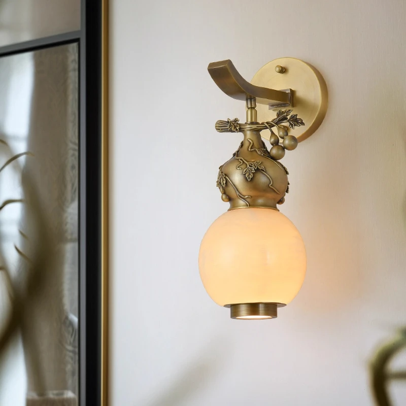 

Jade gourd wall lamp new all-copper living room aisle lamp