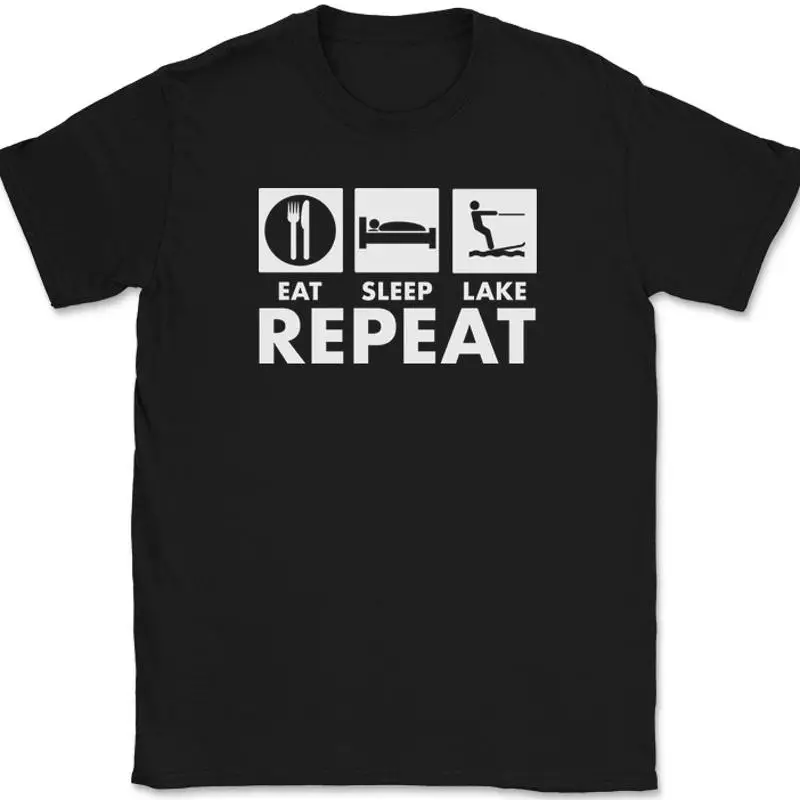 

Eat Sleep Lake Repeat T-Shirt Funny Vacation Weekend Boating Gift Tee