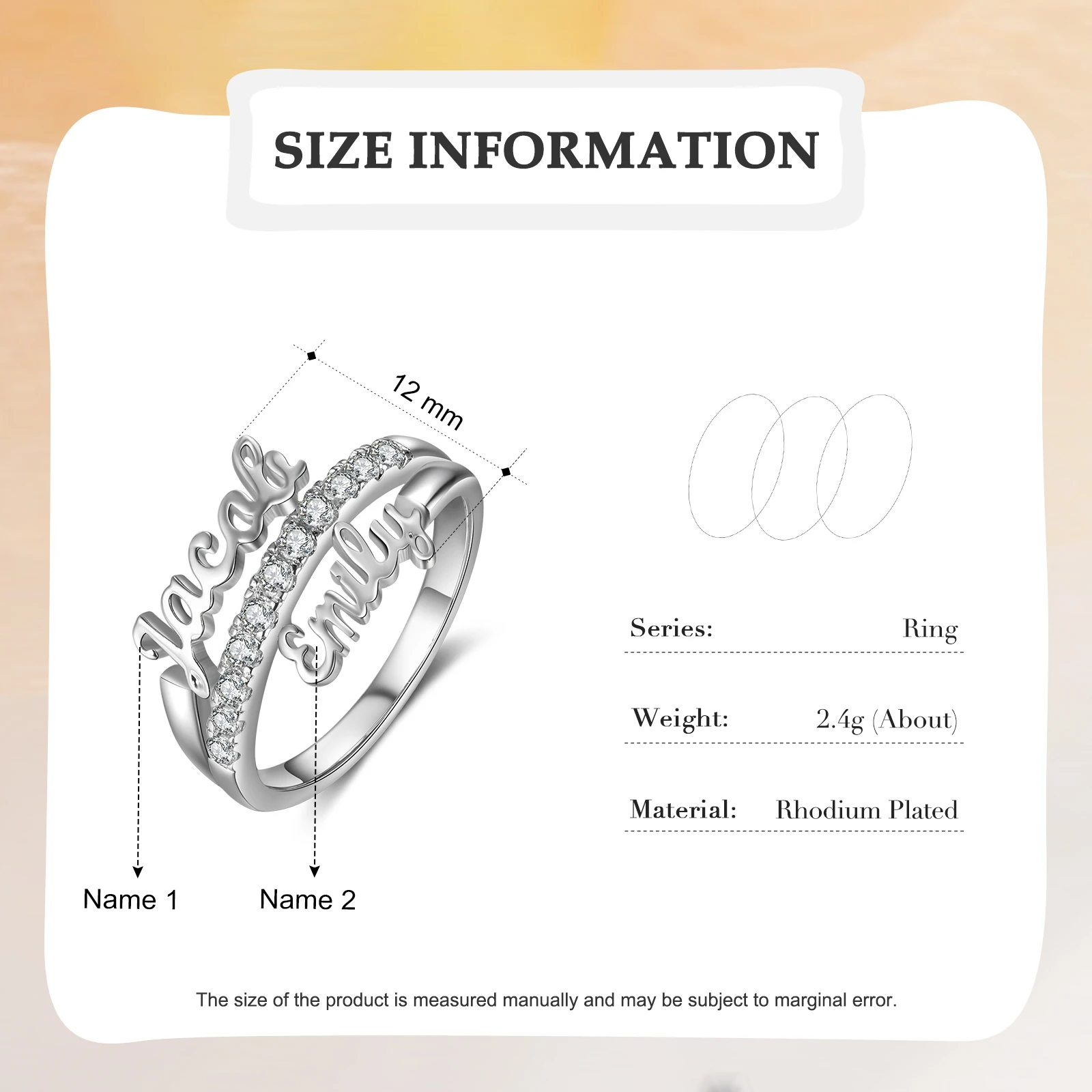 Customized Couple Nameplate Rings for Women Personalized Wedding Engagement Ring with Cubic Zirconia Anniversary Gifts for Women