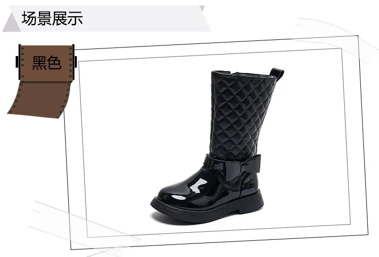 Herbst-Winter-Kurzstiefel mit Karomuster, rutschfester, weicher Sohle, für Mädchen, mit Reißverschluss, Fleece-Futter, lässige Stiefel, bequem, warm, für Kleinkinder, mit Schleife, für Kinder. – Detail 7