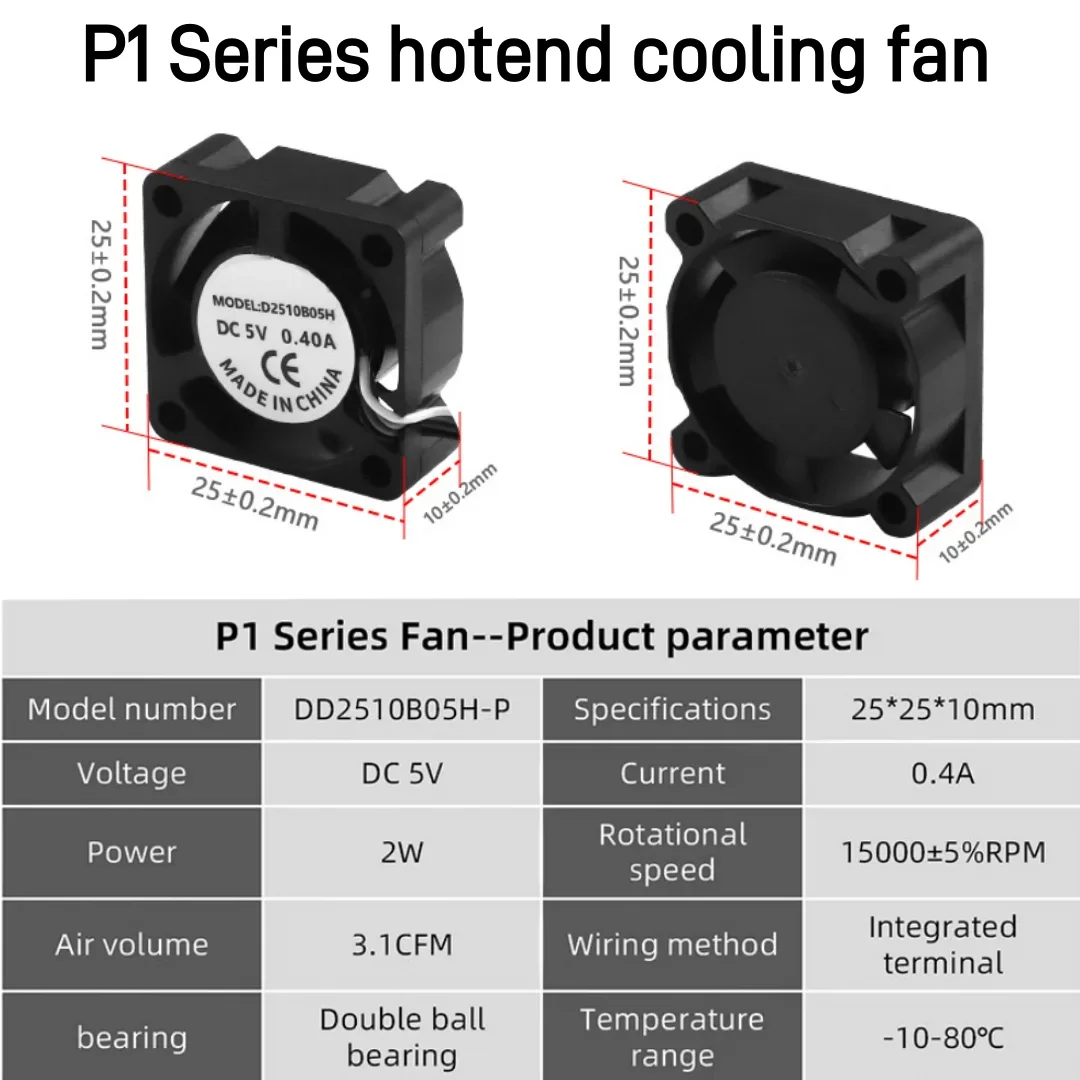 Bambu Lab P1 serisi için soğutma fanı 2510 çift bilyalı rulman fırçasız Fan 5V Bambu P1P P1S 3D yazıcı parçaları için fanlar