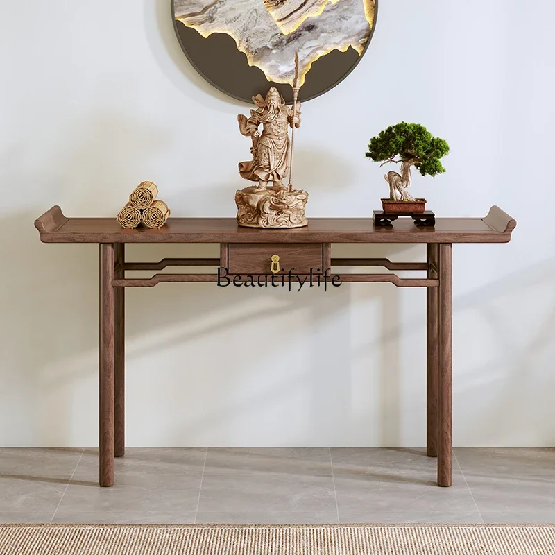 01Black walnut new Chinese solid wood entry strip several entrance cabinets Zen warped head entrance