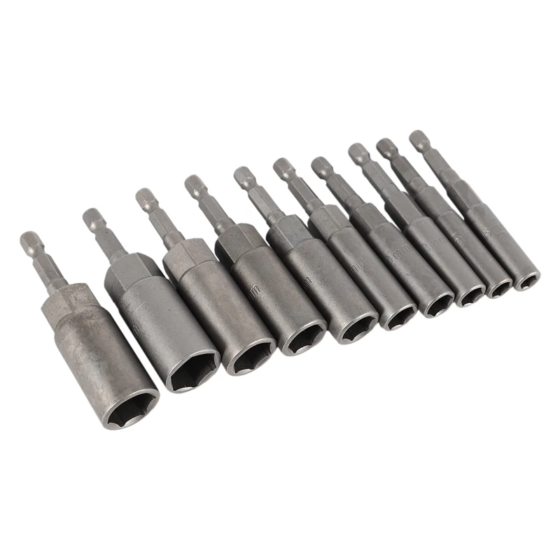 10Pc 1/4 Inch Wrench Hex Bit Socket Set Deep Long 1/2 Inch Impact Drill Socket Adapter Drill Bits