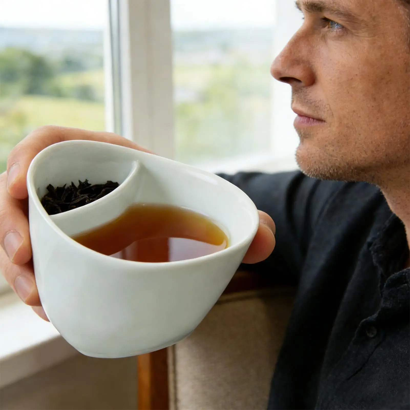 Infusor de té inclinado dividido, divertido decoración de mesa, Taza de cerámica, taza de cervecería de té para café, té, agua, leche, beber, guisar, sala de estar