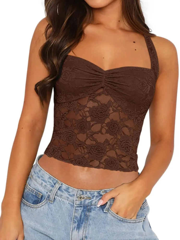 Novo laço retalhos cami topo para mulher cinta de espaguete halter tie-up sem costas fino ajuste saindo topo de colheita vermelho sexy renda regata