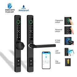 TTLock akıllı kilit su geçirmez açık parmak izi Bluetooth APP RFID kodu anahtarsız elektronik dış kapı kilidi