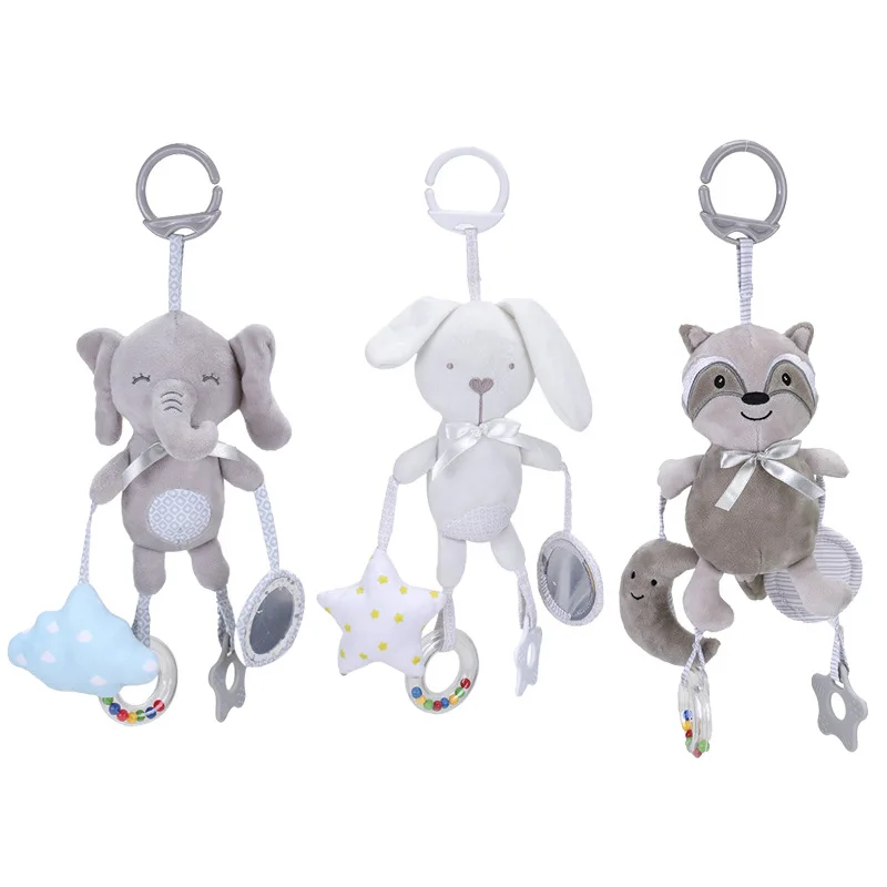 Nordic Style Crib Bell Pendant Baby Stroller Rattle Hanging Baby Rabbit Elephant Cat Toy Trolley 0-12 Newborn Plush Educational