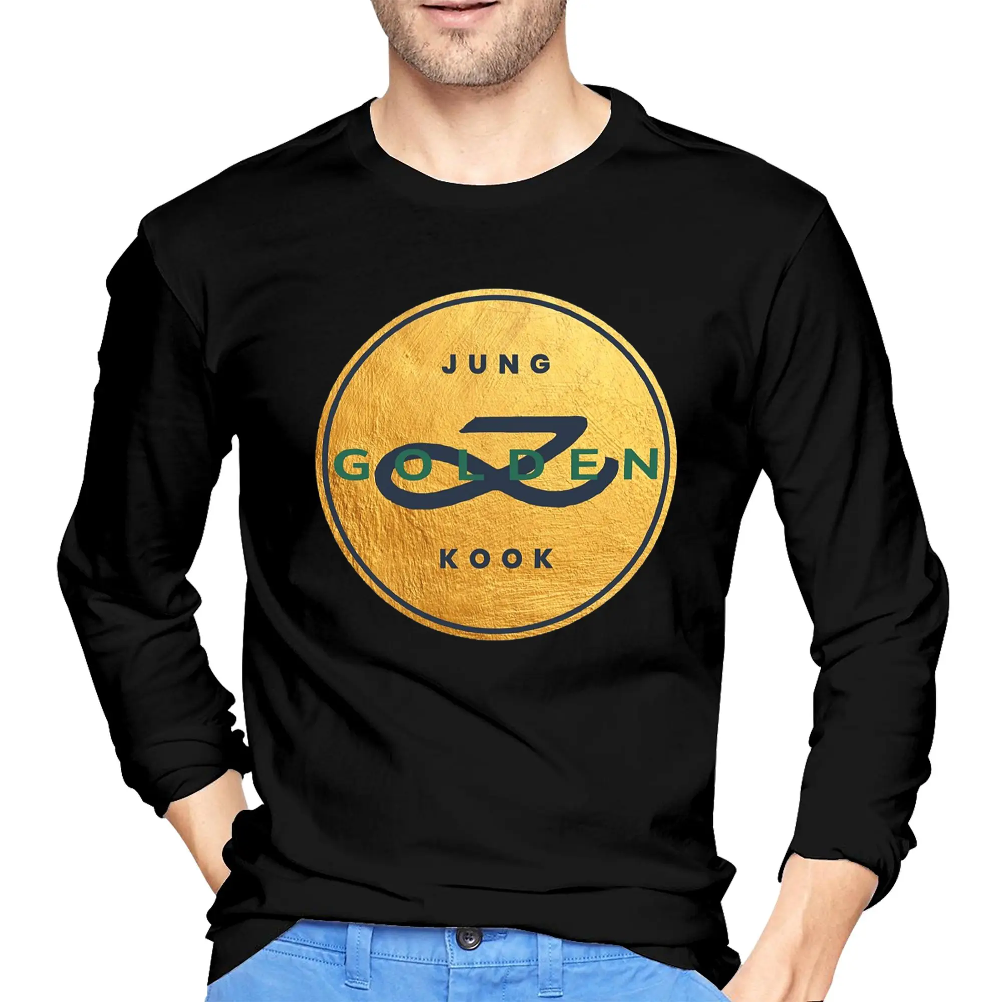 

Classic Jungkooks Golden Album Kpop Men's Long Sleeved T-shirt Casual Round Neck T shirts Spring and Autumn Men tops