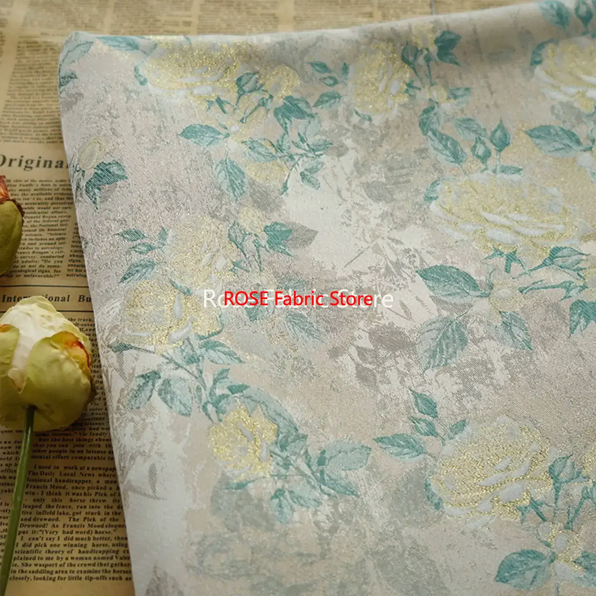 1 meter Gray Gold Silk Rose Jacquard Fabric Simple Elegant Women's Dress Skirt Bag Decorative Sewing Fabric