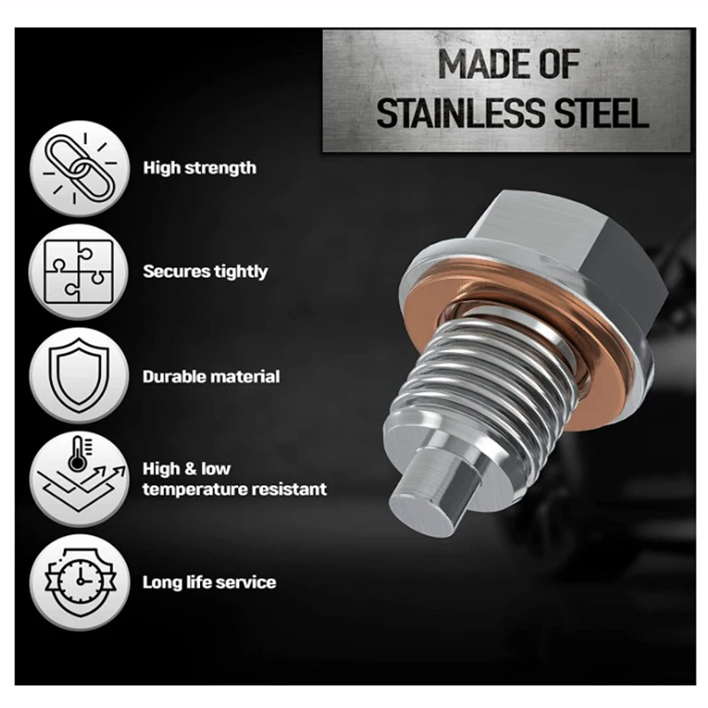 M14 x 1.5 Магнитная дренажная масляная пробка отводящая гайка с медной прокладкой, совместимая с большинством Ford, GM, Hyundai, KIA и Accord,