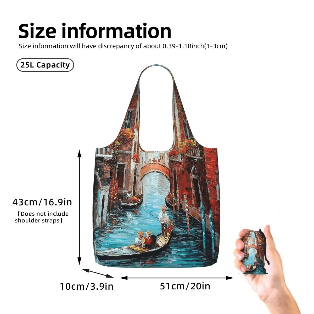 Romantic Venice Painting Style Shopping Tote Bag Canvas Large Capacity Shoulder Bags Shopper Grocery Handbag for Women