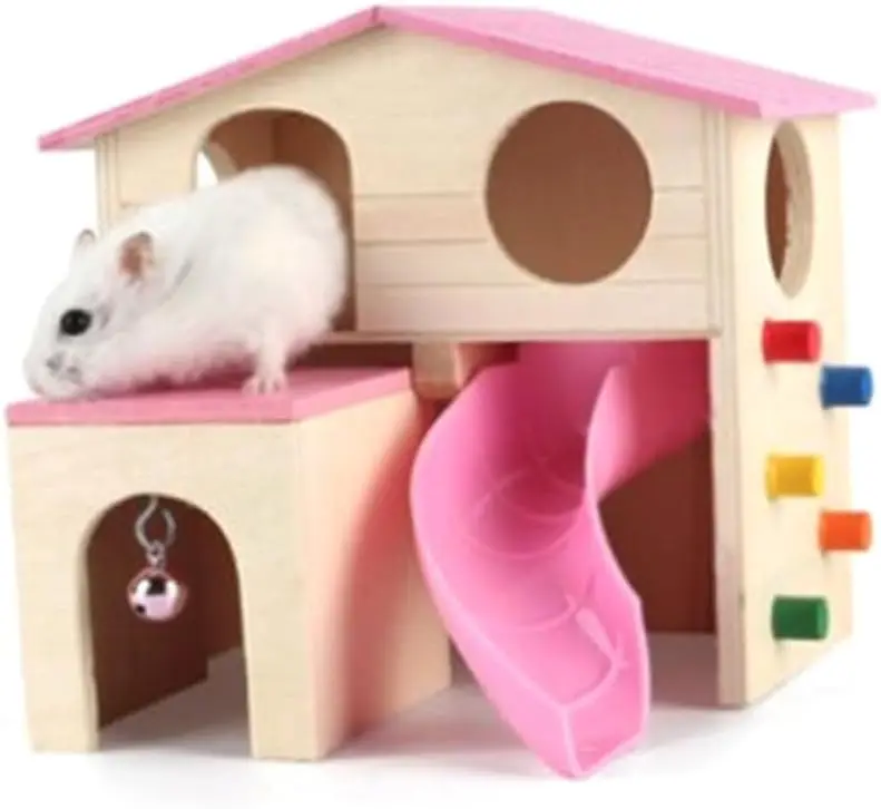 

Fun Sliding Stairs Wooden Hamster House Pet Playhouse for Guinea Pig Toys Random Color
