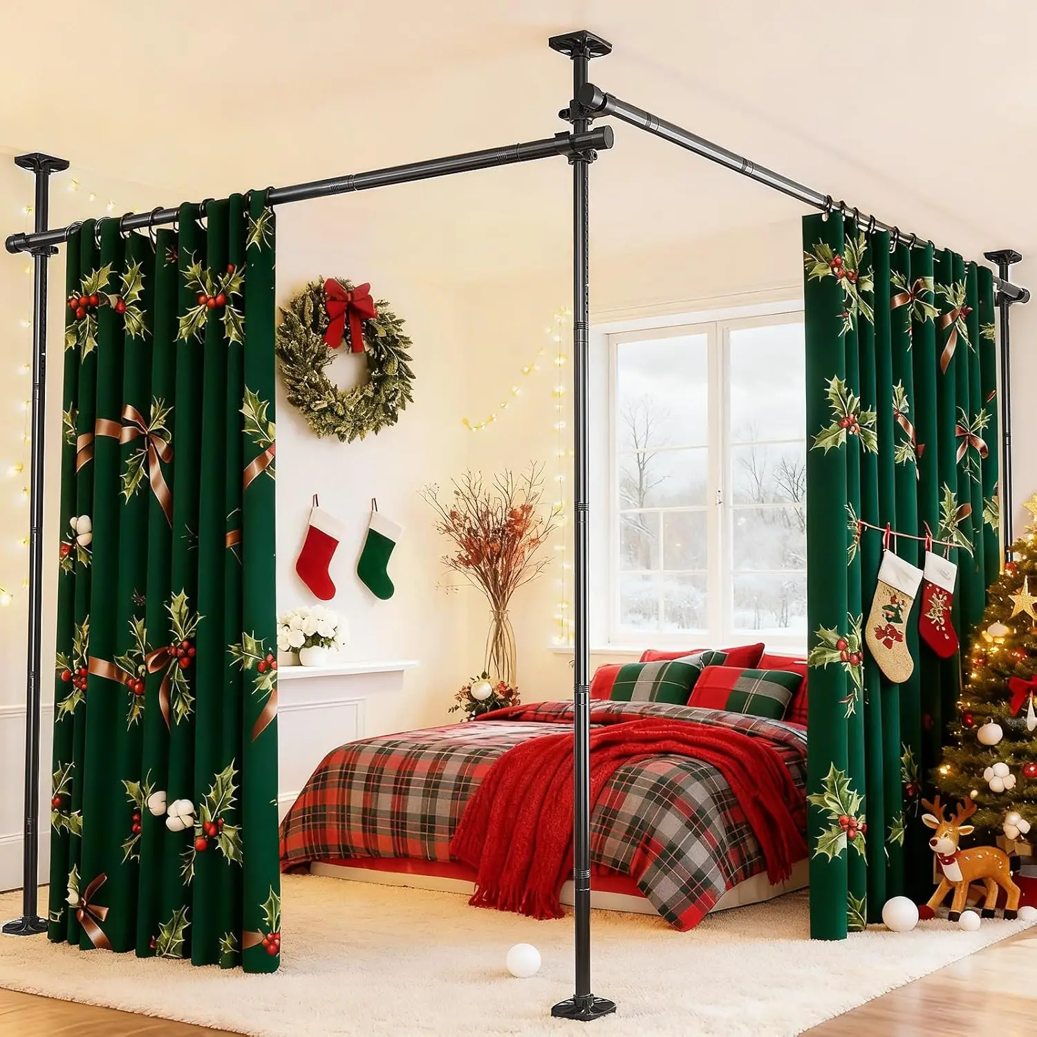 

Adjustable Tension Room Divider, No Drilling Needed, 4-10ft Height, 28-114in Width, Freestanding Privacy Wall in Black