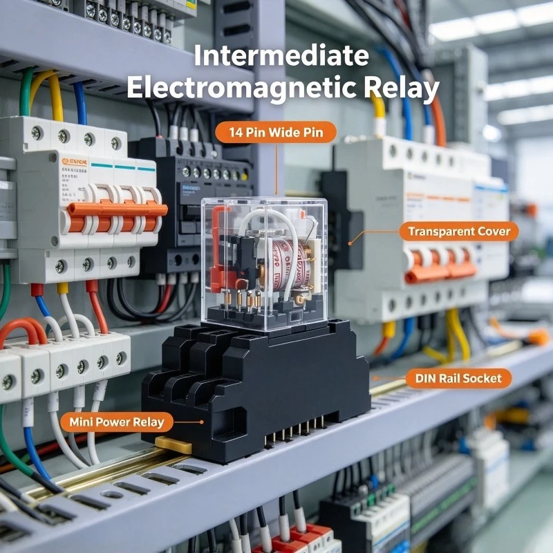 Intermediate Electromagnetic Relay With Socket Base AC220V Wide Pin 14 Pin Mini Power Relay