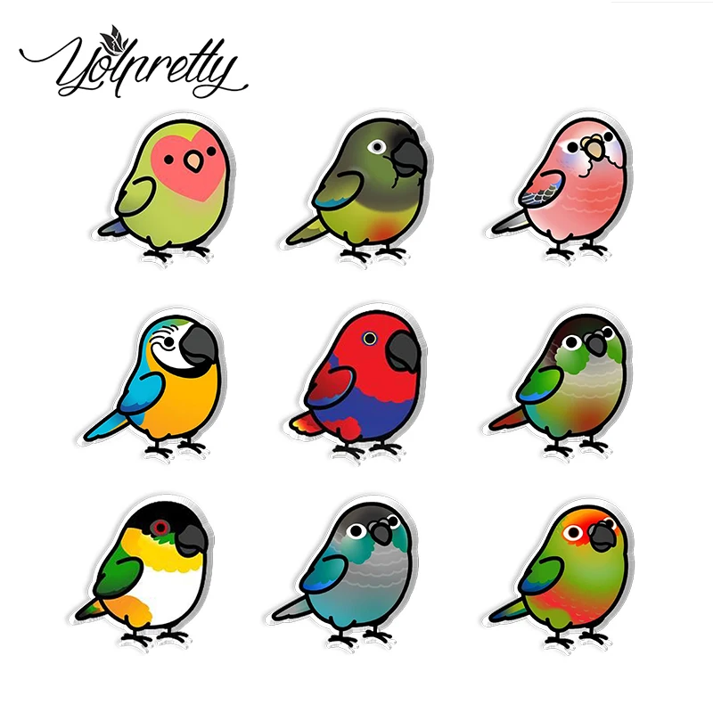 2023 New Arrival Fashion Cartoon Chubby Bird Colorful Parrot Handcraft Acrylic Epoxy Badge Pin Lapel Pins