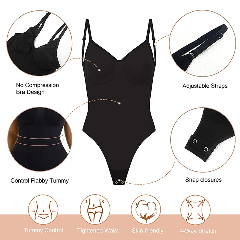 Low Back Bodysuit for Women Tummy Control Shapewear Seamless Backless Body Shaper Sculpting Thong Underwear Sexy Cami Top Corset