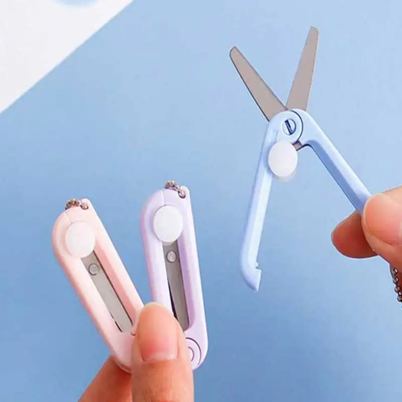 Cute Mini Portable Scissors Simple Folding Paper Cutter Student Stationery Scissor School Office Supplies Multifunction Keychain