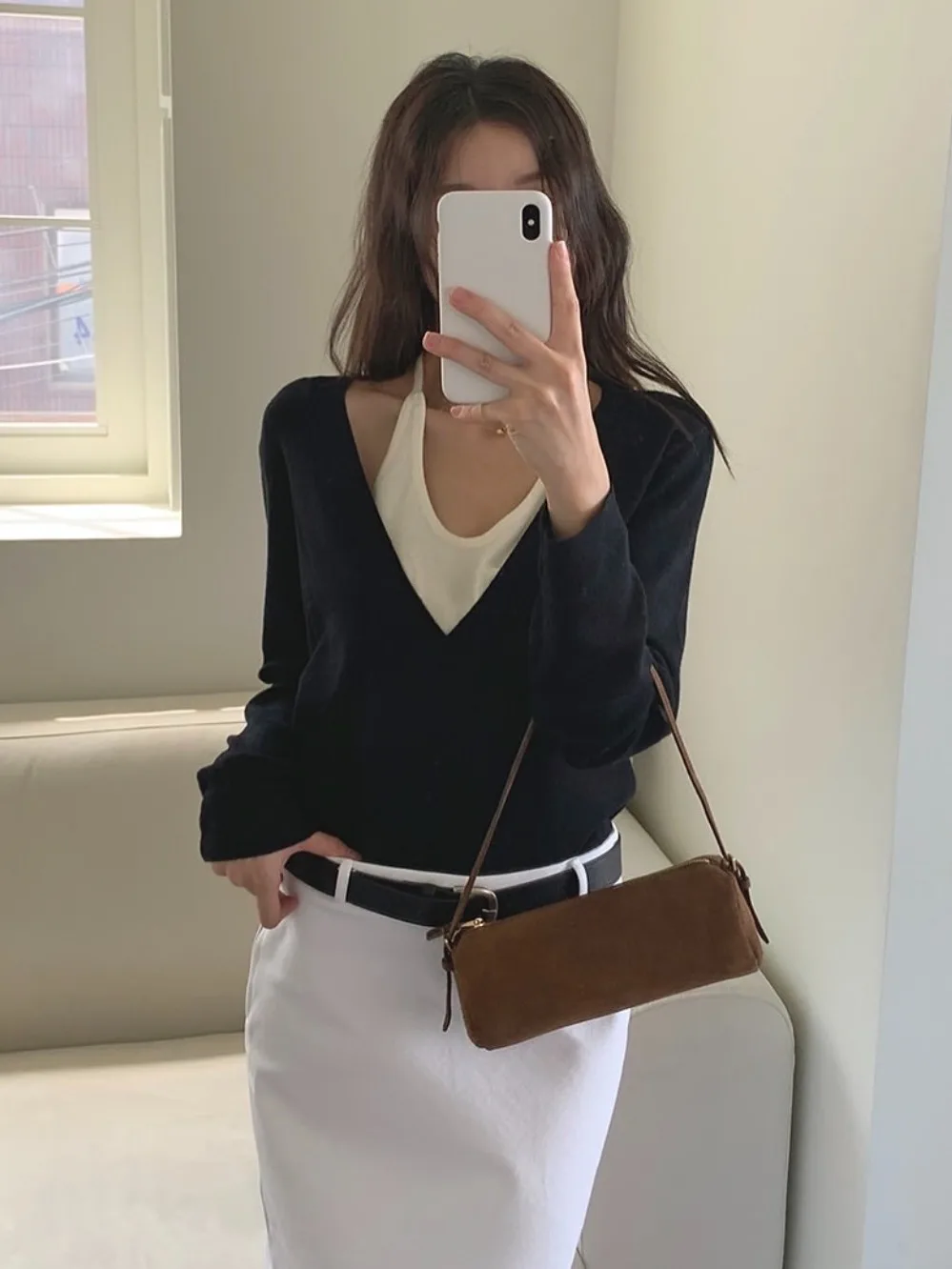 Coreano Sle Lungo Sve Maglione lavorato a maglia da donna Faionable Abbigliamento interno Ne Appeso Top Primavera Autunno Inverno Seasonal Faion