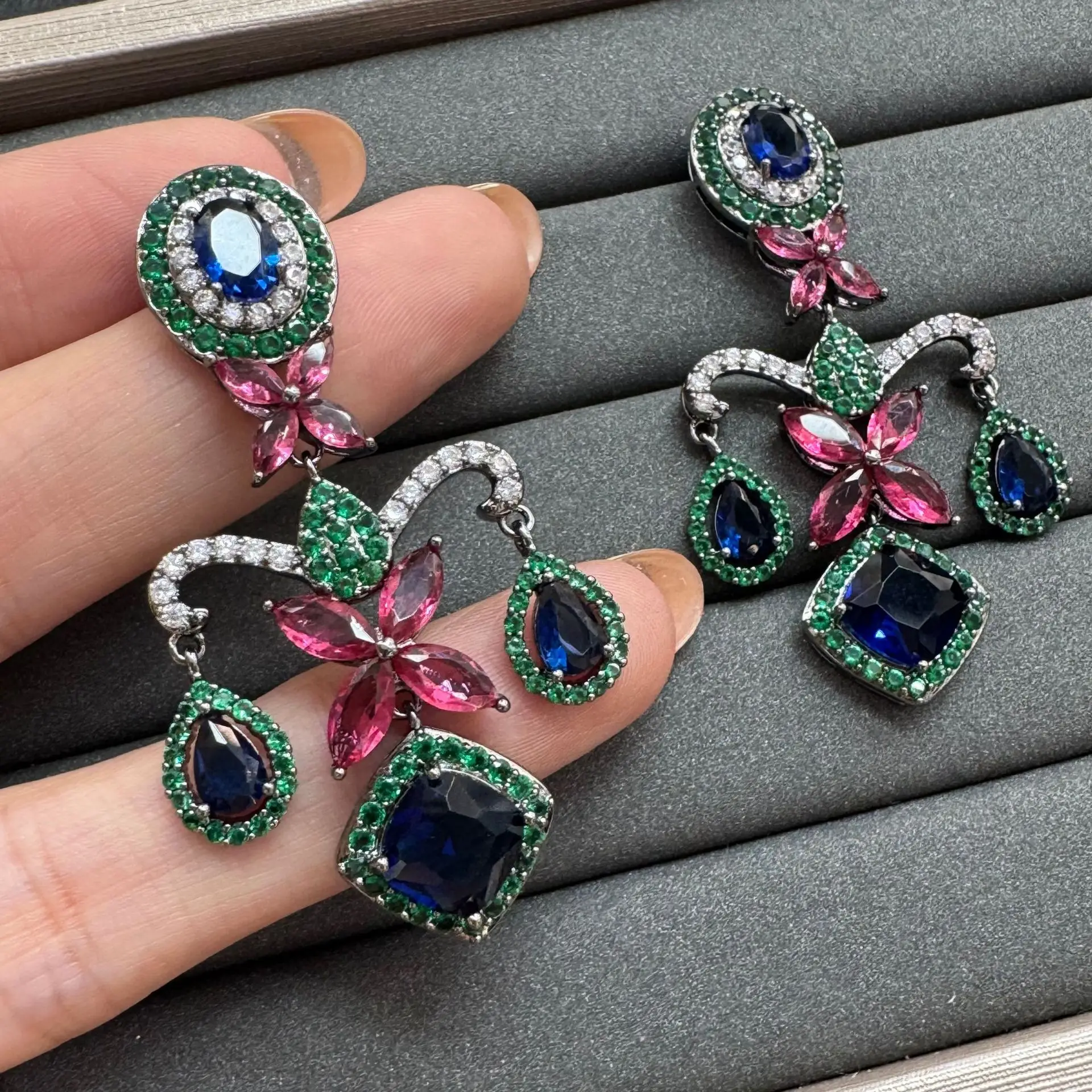 

zirconia earrings for women luxury jewelry yellow blue green plant teardrop dangling earrings dinner party gown jewelry female