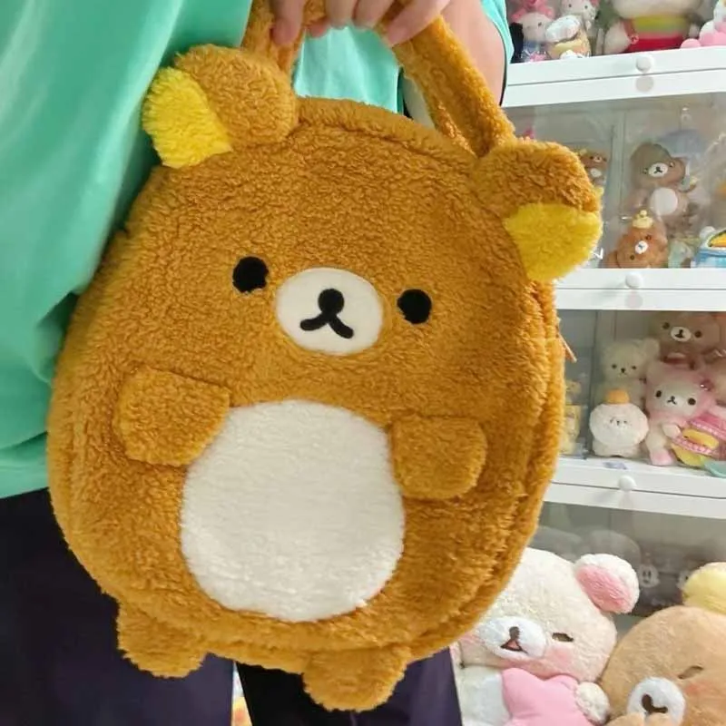 Miniso Kawaii Handbag Rilakkuma Anime Cartoon San-X Kuma Cute Bear Girl High-Capacity Storage Plush Bag Gift Christmas Y2K Gifts