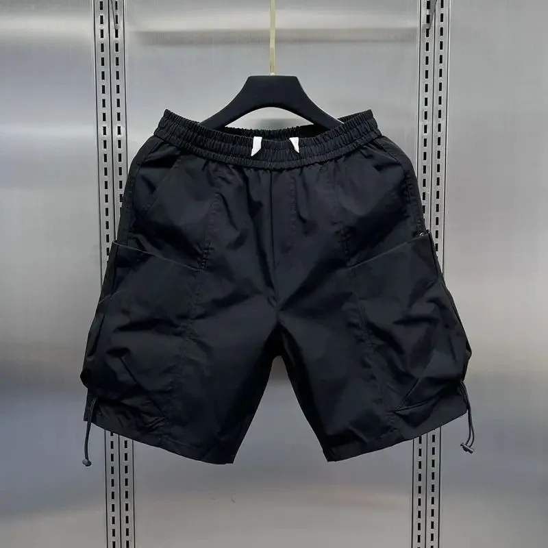 

Мужские короткие брюки, мешковатые, свободные, с карманами, широкие однотонные мужские шорты-карго с эластичной резинкой на талии, летняя уличная одежда Hevy Whate