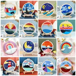 GATYZTORY DIY Landscape Pattern Punch Needle Embroidery Kit 20x20cm Frame Punch Set for Beginners Easy Handicraft DIY Decor Gift