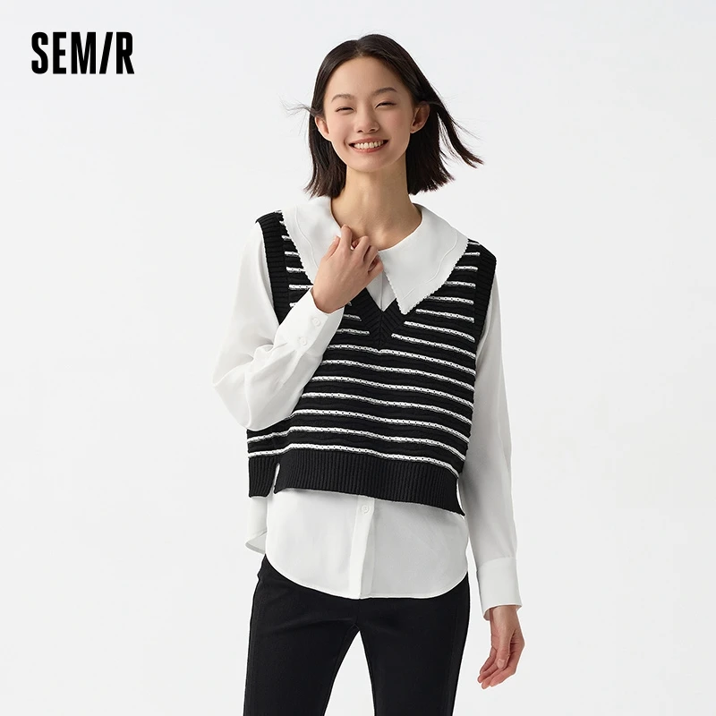 SEMIR-Chemisier à Manches sulfpour Femme, en Mousseline de Soie, à Grand Revers, Ensemble Deux Pièces Élégant, Mignon, Printemps