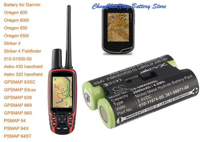 Cameron Sino 2000 MAh Pin 010-11874-00 Dành Cho Garmin Astro 430 Cầm Tay, Oregon Năm 600 600 T Năm 650, 650 T, Tiền Đạo 4, 4 Họa Tiết Cá