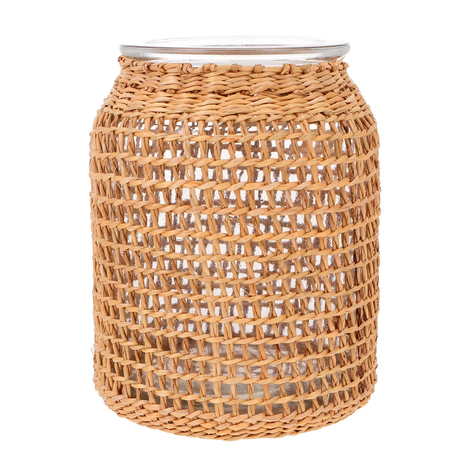 

1pc Grass Woven Flower Vase Premium Plant Container For Indoor Decor Desktop Adornment Dried Flowers Arrangement Household