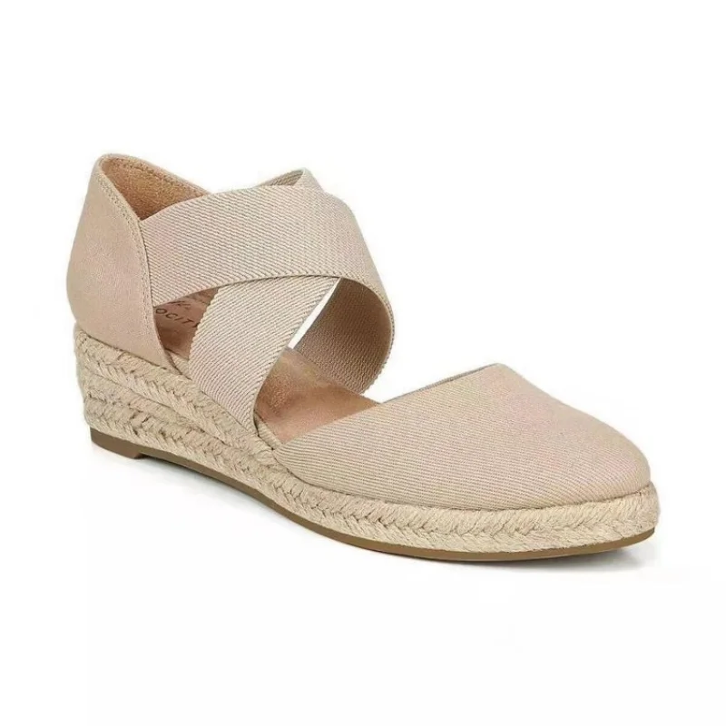 Women Sandals Summer Fashion Solid Color Espadrilles Casual Cross Belt Casual Wedge Sandal Fashion Outdoor Beach Ladies Shoes