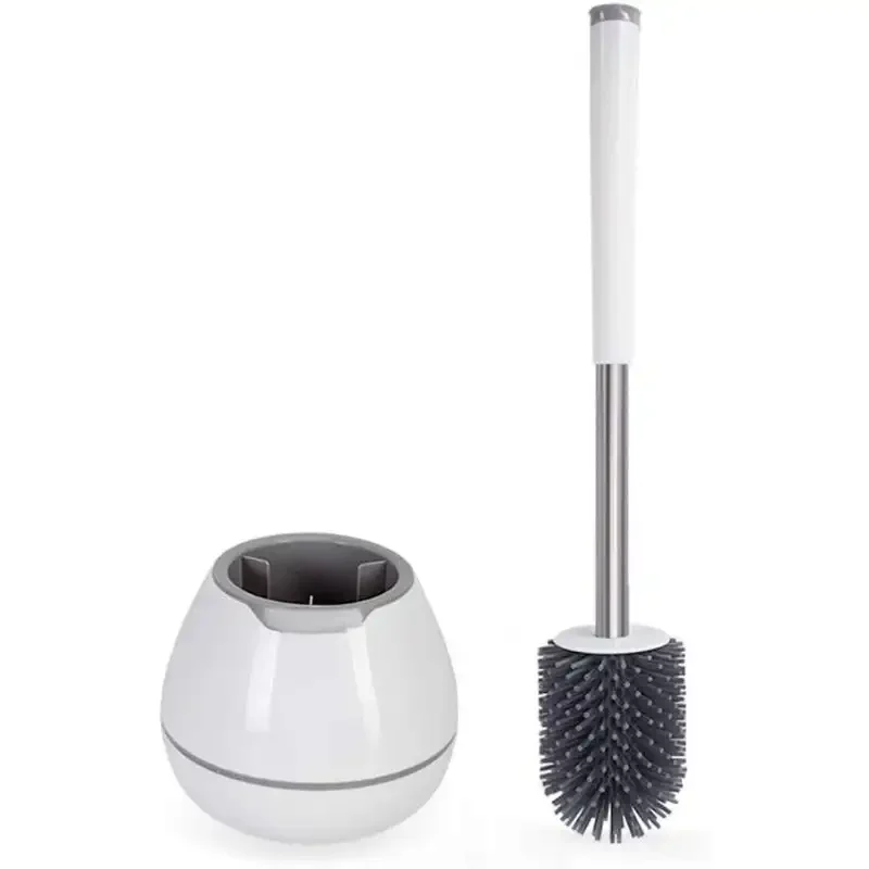 Toilet Brush and Holder Set, Silicone Toilet Bowl Cleaner Brush, Bathroom Cleaning Bowl Brush Kit with Tweezers, - White