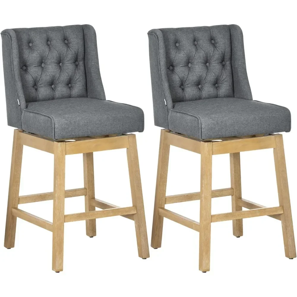 

Height Bar Stools Set of 2, 30" 180 Degree Swivel Seat Height Bar Chairs with Solid Wood Footrests and Button Tufted Design