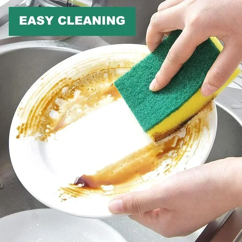 50/10Pcs Kitchen Dishwashing Sponge Soft Absorbent Clean Rub Pot Rust Scouring Pad Removing Kits Household Cleaning Brush Sponge