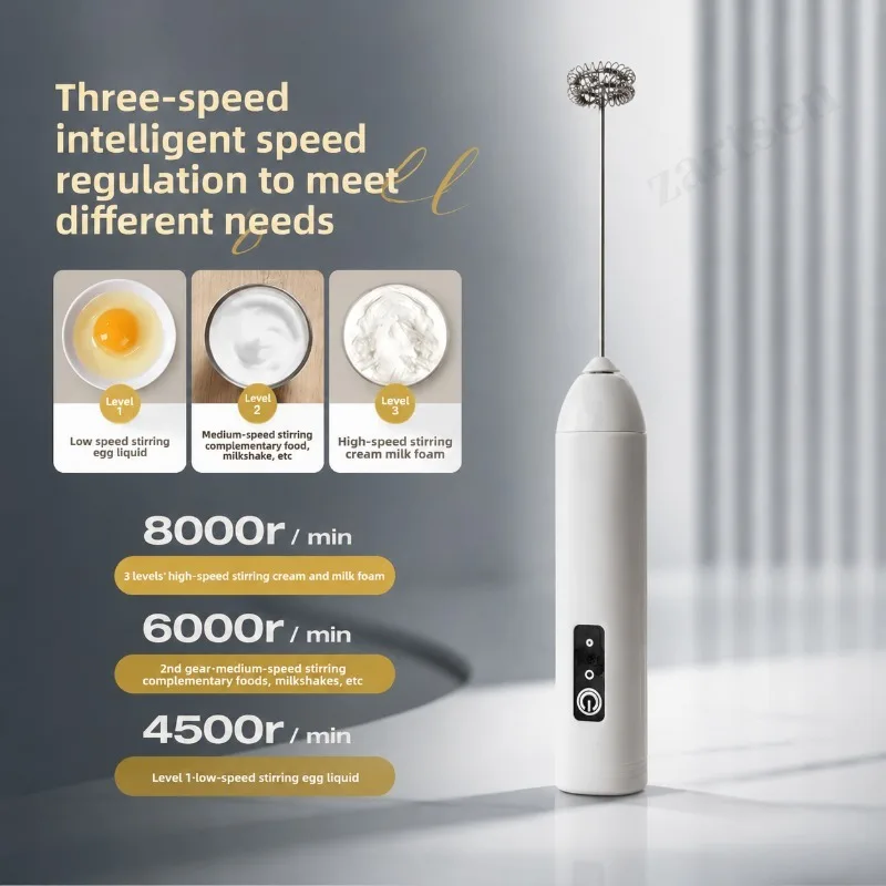 Electric Coffee Frother 2 In 1 Rechargeable Type-C Blender Stainless Steel 3 Speeds Milk Mixer Egg Beater Handheld Foam Maker view 4