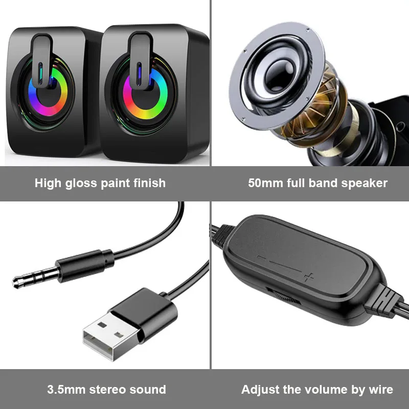 Computer Speakers PC Sound Music Player Box HIFI Stereo Microphone USB Wired Caixa De Som with LED Light For Desktop Computer