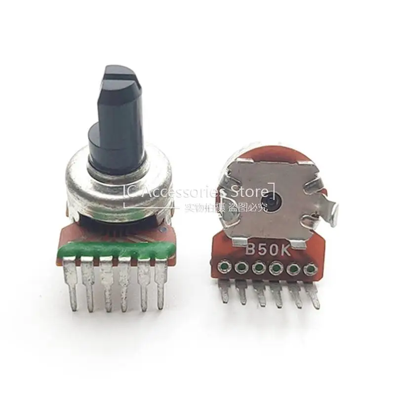 5PCS B50K B503 B104 B100K B203 B20K 121 Audio Power Amplifier Volume Dual Channel Potentiometer Handle Length 10MM 6 Pin