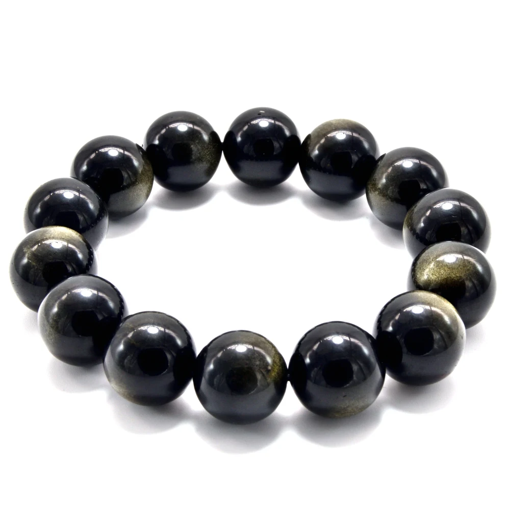 Natural Gem Bracelet Natural Golden Sheen Obsidian Bracelet 16mm 10mm for Men Women Crystal Jewelry Yoga Healing Rosary Beads